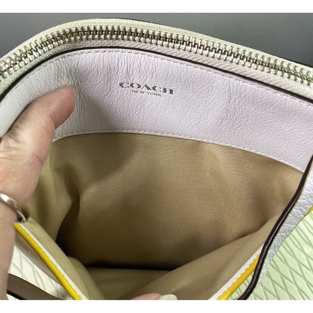 COACH Crossbody Bleecker N/S Coated Canvas Swingpack Yellow &White 8.5x8x1" EUC - Picture 9 of 10